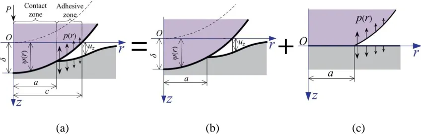 Figure 2.3: Schematic illustration of (a) an adhesive contact problem, (b) a contact problem with 