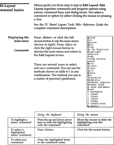 Table 4-1. Using the keyboard or mouse to select a menu command. 