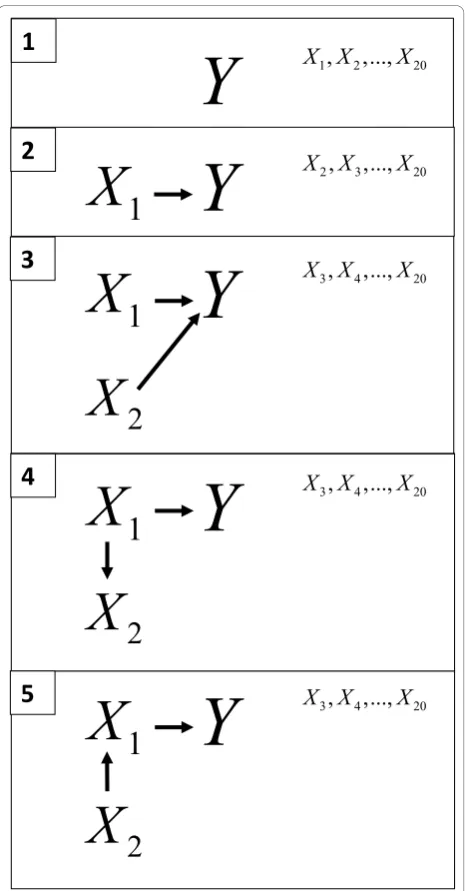 Figure 1 Graphical view over data generating processesGraphical presentation of the data generating processes 1, 2, 3, 4and 5.