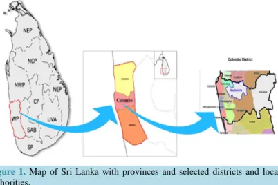 Figure 1.  Map of Sri Lanka with provinces and selected districts and local  authorities