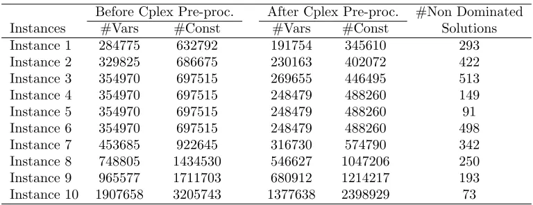 Table 2. Some output parameters of the instances