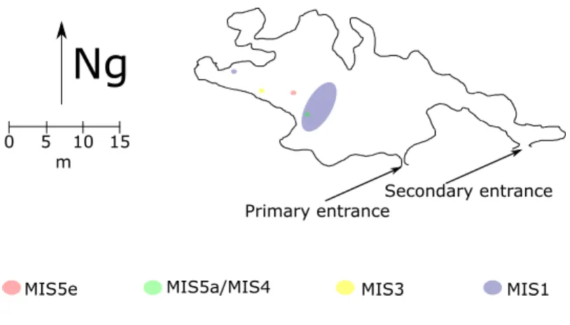 Figure 3.6: Schematic illustrating the basal drilling results from 2015.  The MIS5a/MIS4 
