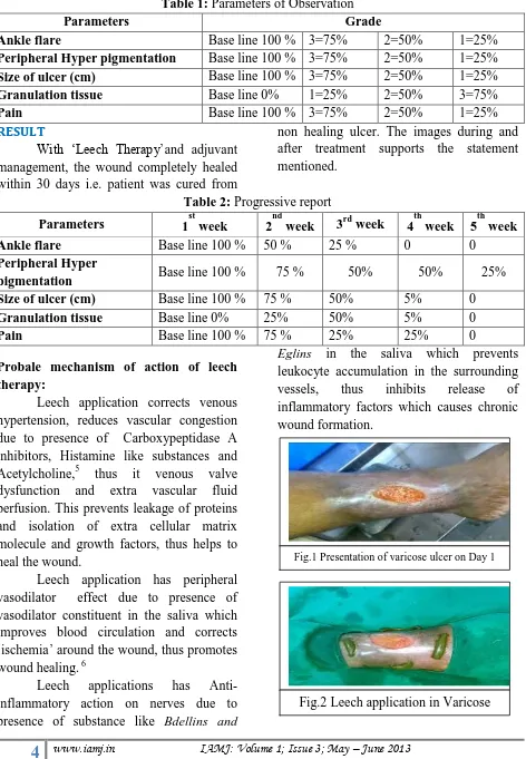 Table 1: Parameters of Observation Grade 