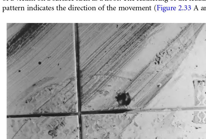 Figure 2.32Alteration of partial footwear impressions on tile by wiping asecond surface through the wet impressions.