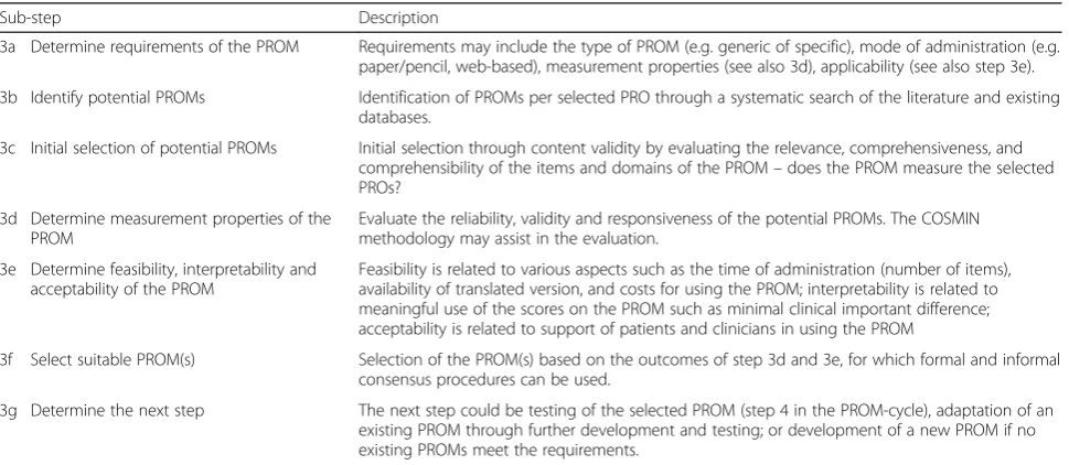 Table 2 Sub-steps in selecting the PROM (step 3 of the PROM-cycle)