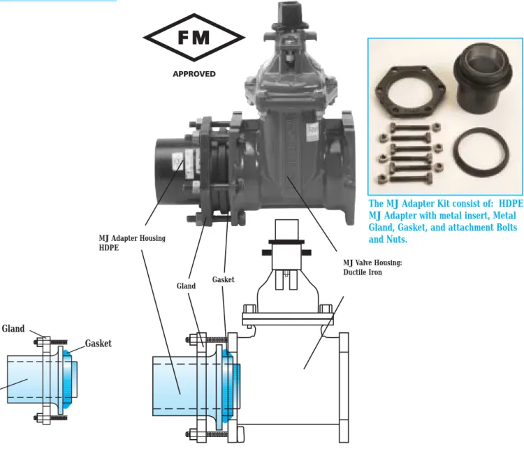 Figure 4.  HDPE MJ Adapter (in Light Blue) showing interface to Ductile Iron MJ