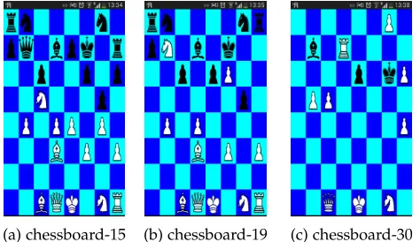 Fig. 7: Three execution states for the chess app: (a, b)intermediate stage (15th and 19th moves) that are compu-tationally intensive, and (c) a later stage of the game (30thmove) which is computationally lightweight to solve.