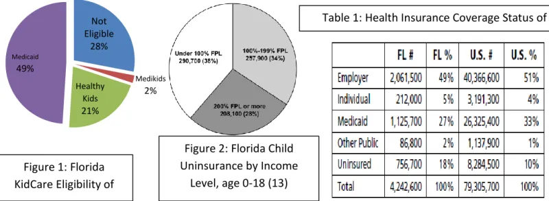 Table 1: Health Insurance Coverage Status of  Children Ages, 0-18, (13) Not Eligible  28%  Medikids Healthy  2%  Kids 21% Medicaid49% 