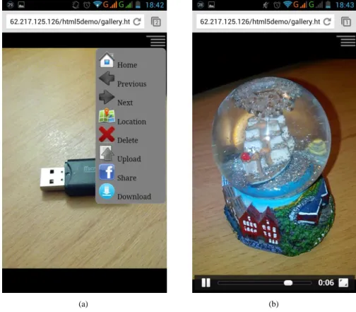 Figure 4. (a) Image gallery and menu (b) Video playback. 