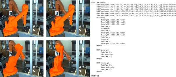 Fig. 3: Simulation of a pick-and-place operation using AR interface and the generated RAPID program 