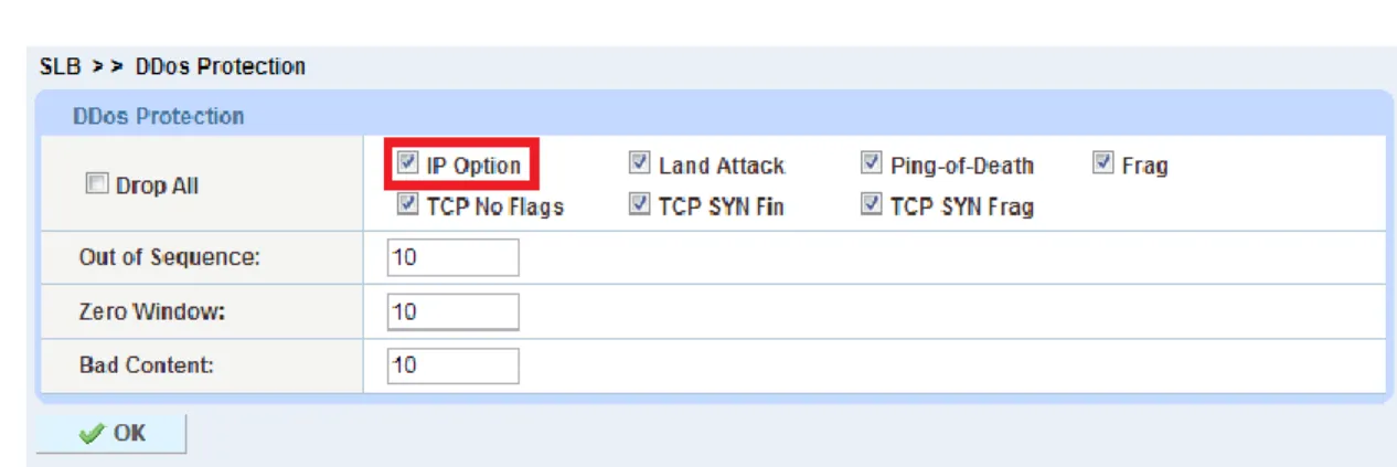 Figure 10: DDoS Protection - IP Option 