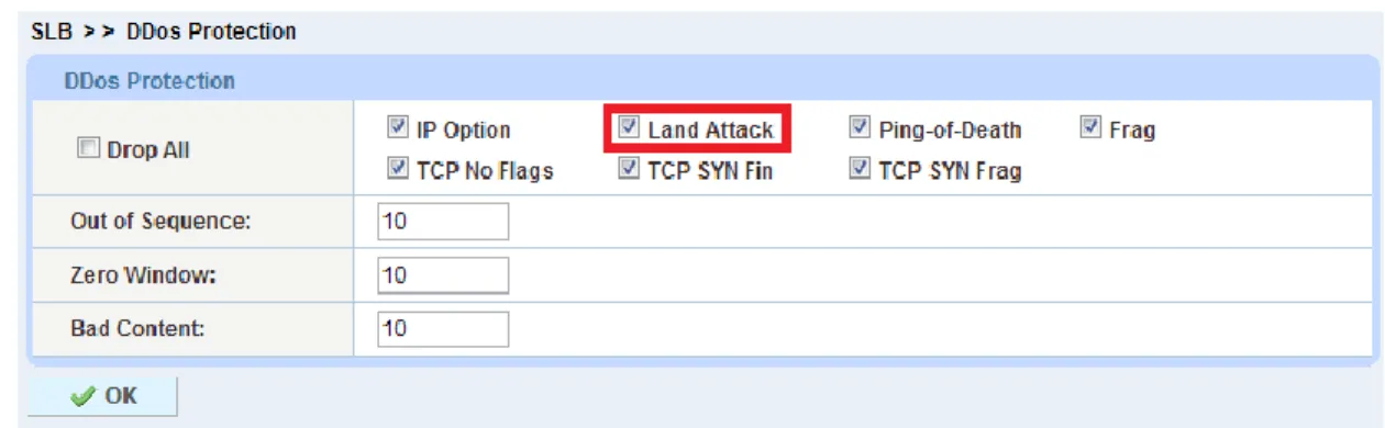 Figure 12: DDoS Protection - Land Attack 