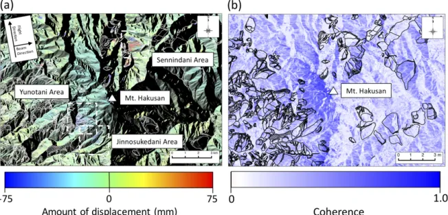 Figure  3.  Displacement  estimated  from  InSAR  analysis  in  the  Jinnosukedani  area