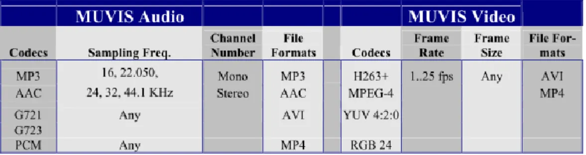 Table 2-1 MUVIS multimedia family 