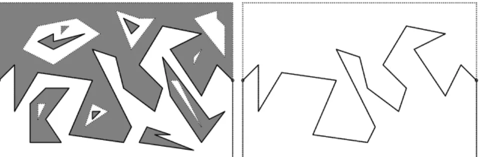 Figure 1: A coloring with good boundary conditions (black on one boundary arc, white on the complementary boundary arc) and the chordal interface (sketch)