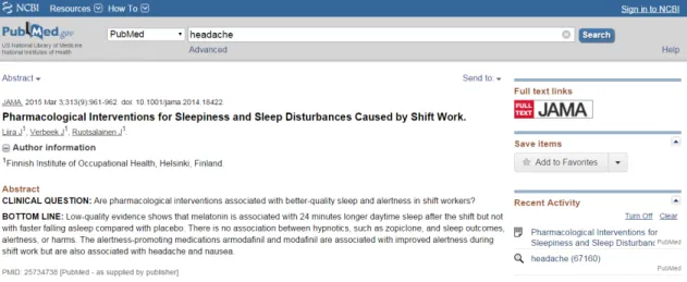 Figure 2.3: The top ranked document in PUBMED search engine with the query headache [73].