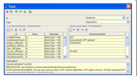 Figure 4 External application example. A workflow editor dialogbox showing node properties window within a workflow editor.Details of the bone density node from osteoporosis scenario areshown
