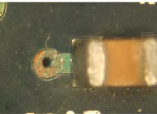 Figure 2: Corrosion of a plated through hole because of wetted ionic dust high in  magnesium chloride
