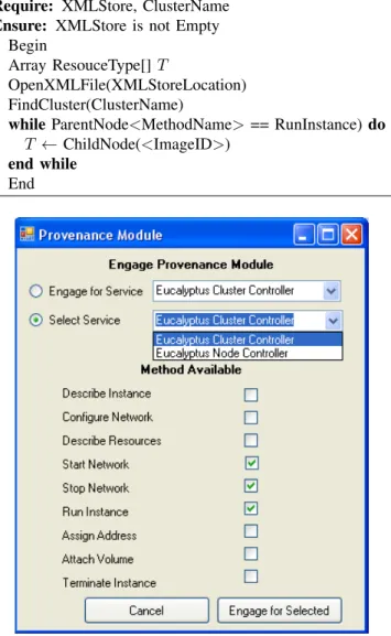 Figure 5. User Interface for Engaging Provenance Module into Cloud