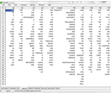 Figure 3.4 Screen shot of pattern tool in Wordsmith Tools. 