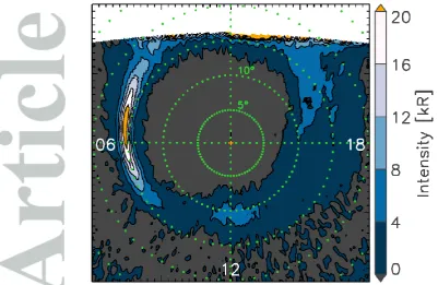 Figure 2.  Mean northern FUV intensity from the 2014 HST campaign, in polar projection and a fixed local time frame