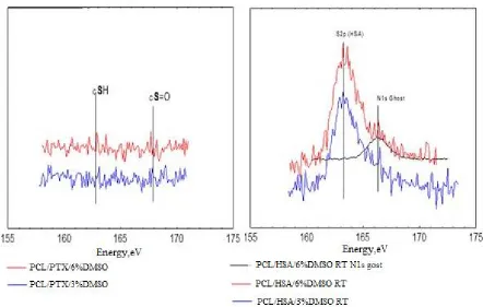 Figure 2. S2p XPS spectra of the samples PCL + PTX + DMSO (A) and PCL + DMSO + 