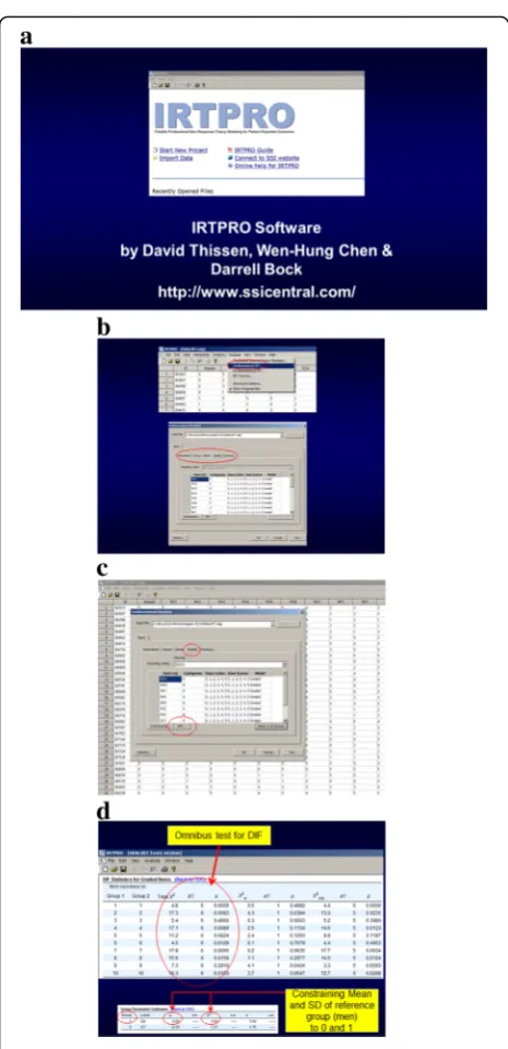 Fig. 2 IRTPRO screen shots for graded response model anddifferential item functioning