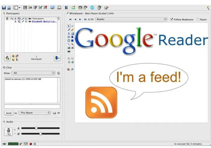 Figure 1. Screenshot of the Elluminate Live! v.9 virtual classroom interface. 