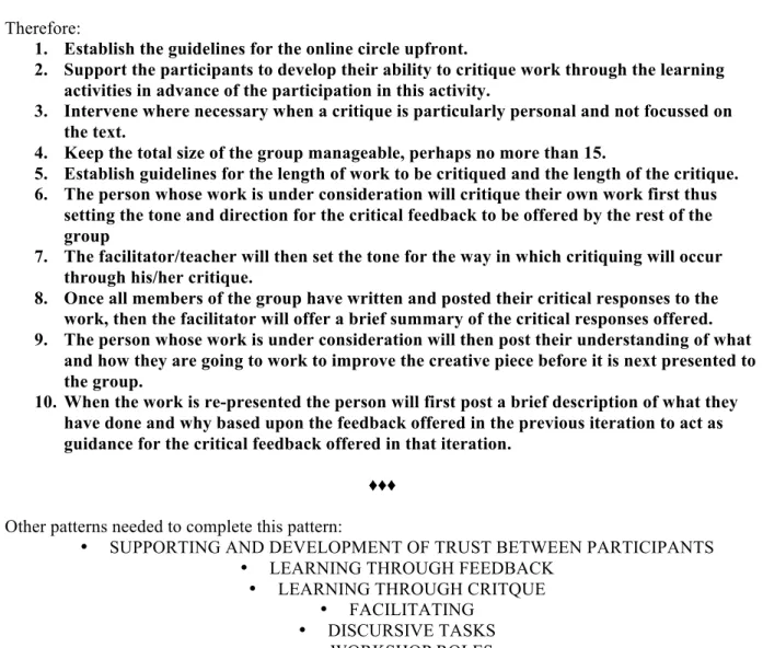 Figure 1: Example of Online Critiquing Workshop Design Pattern 