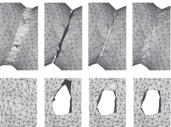 Figure 2: Left: A manifold mesh. Middle: After deleting some triangles the mesh is non-manifold with boundary
