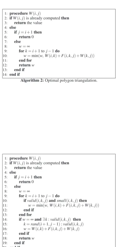 Figure 5: The optimal triangulation of the polygon (i.. j) consists of the optimal triangulation of the polygons (i..k) and (k.