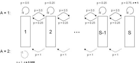 Figure 2.1: Chain MDP with S states and two actions.