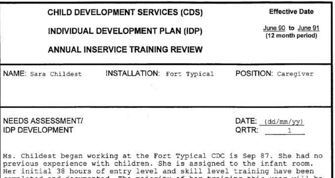 Figure 3-2. Child Development Services (CDS) Individual Education Plan (IDP) annual inservice training review