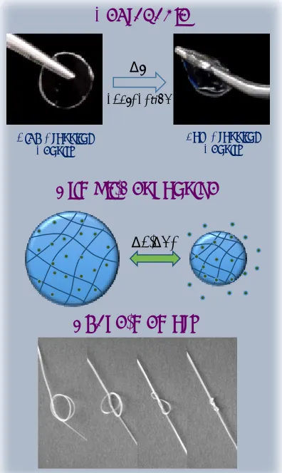 Figure 1.2. Dynamic and responsive materials. Dynamic biomaterials based on polymer degradation38, stimuli-responsive properties (e.g., local changes in temperature or pH) for the release of therapeutics, or temperature induced shape-memory changes (e.g., 