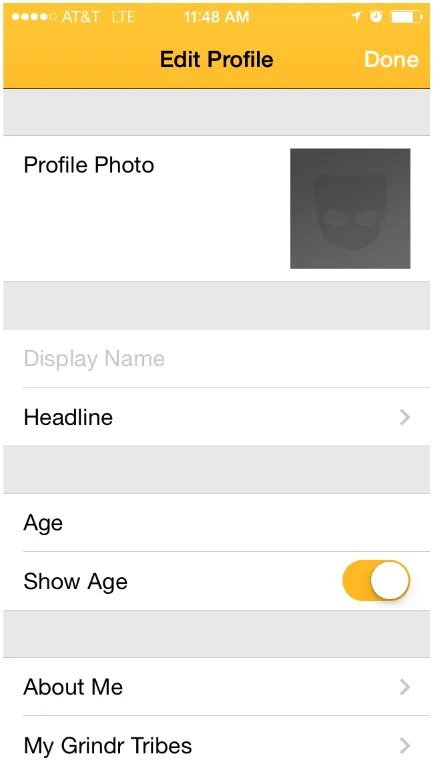 Fig. 1: Grindr profile creation screen.