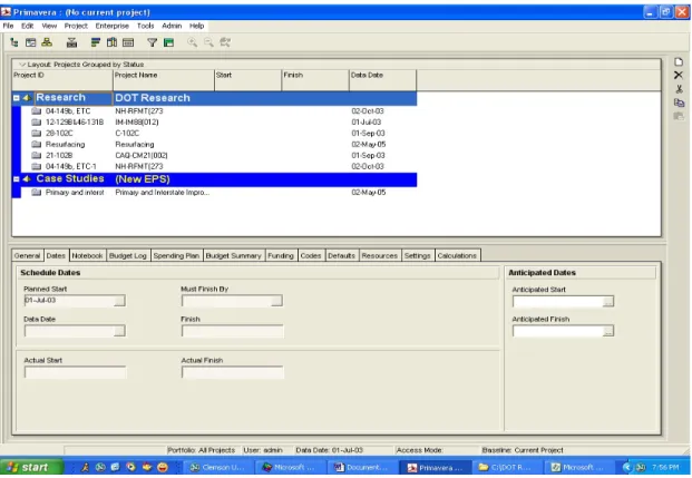 Figure 3.2: Primavera’s Default Import Project Screen 
