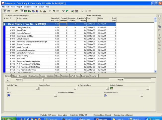 Figure 3.4: Primavera’s Activity Table View 