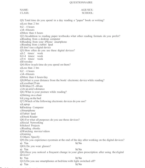 Fig. 1 Questionnaire used in the study