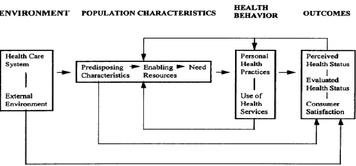 Figure 2: Behavioral model of health service use, an emerging model- phase 4 (Andersen, 1995)  The  figure  above  exhibits  a  dynamic  and  recursive  nature  of  health  services‟  use