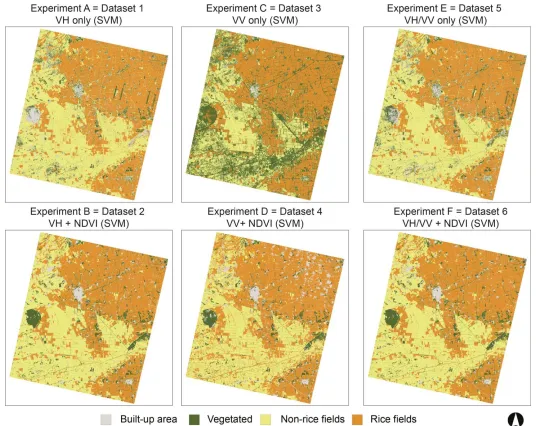 Figure 4. Support vector machine classified maps generated using a combination of multi-temporal Sentinel-1A SAR data and NDVI time-series images.