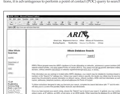 Figure 1-4.One of the easiest ways to search for ARIN information is from their web site.