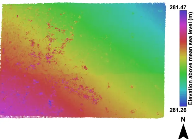 Figure 3. Point cloud of the experimental reach generated with PhotoModeler Scanner  from eight images of the asphalt surface