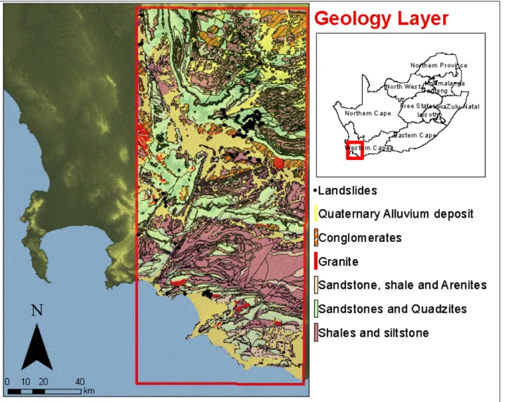 Figure  8:  The geological parameter  of the study area, the lithological units are shown on the legend