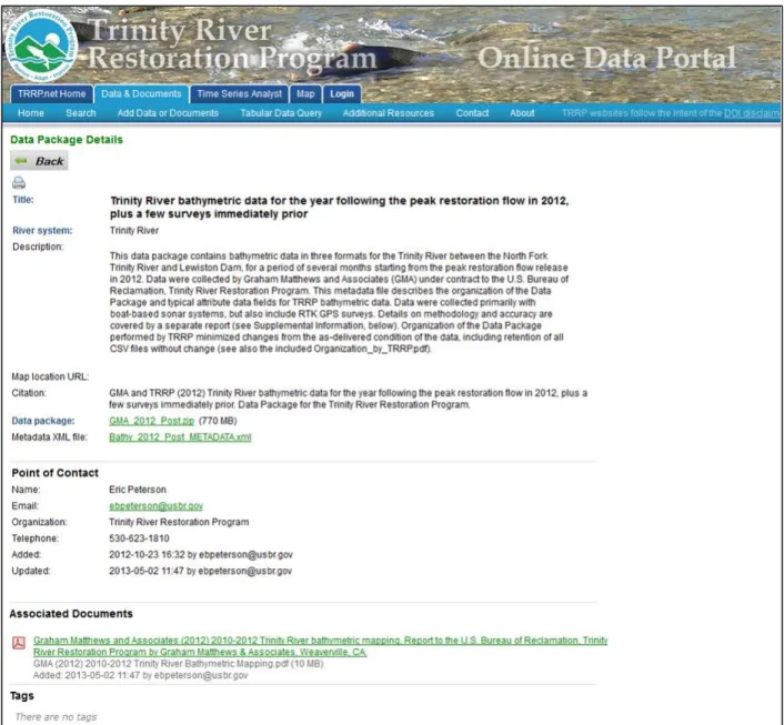 Figure 4: Details page for data in the Data Package Library.  Note inclusion of a metadata file, which is  included in the search on the ODP home page