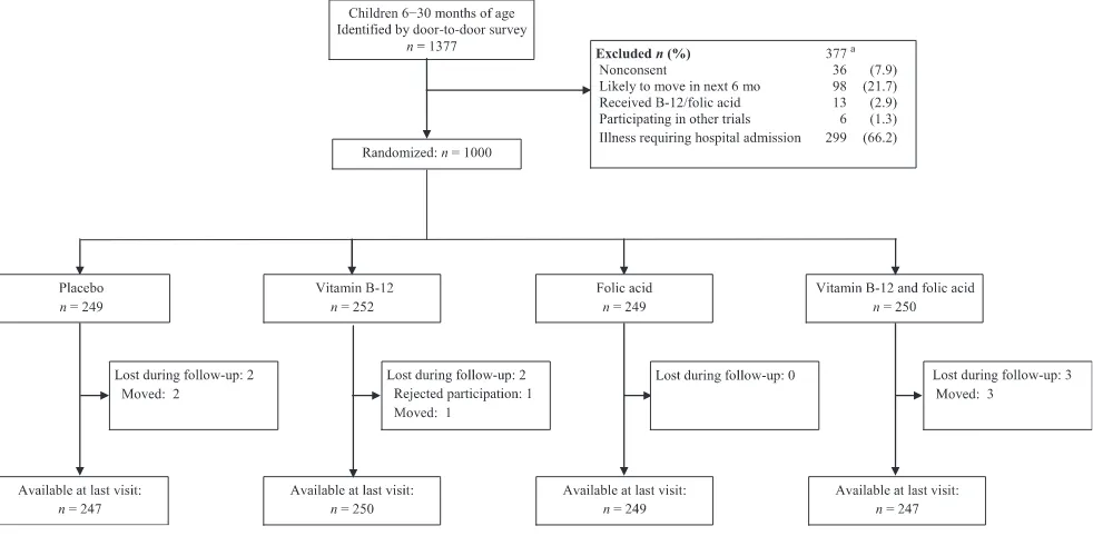 TABLE 2 Folate and Vitamin B-12 Status at Baseline and the End of Study in North Indian ChildrenAged 6 to 30 Months Randomly Assigned to Receive Placebo, Folic Acid, and/or VitaminB-12 Daily for 6 Months