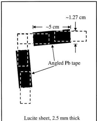Fig. 4. Edge phantom for measuring the LSF and presampling MTF. Horizontally and vertically oriented pieces of lead tape were affixed to a Lucite sheet and imaged