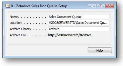Figure 14 - Zetadocs Sales Doc Queue Setup Card  Properties: 