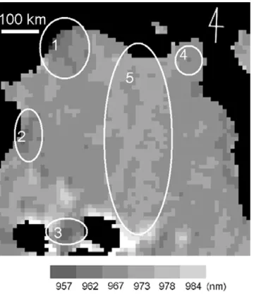 Fig. 7. Plot of peak wavelength versus value of slope of baseline at eachpixel before spatial smoothing