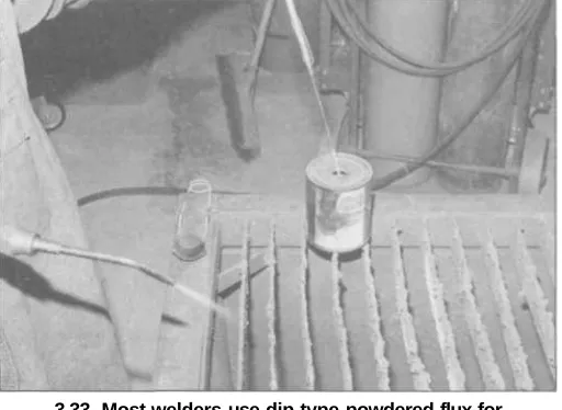 table. You simply heat the end of your brazing rod and stickit into the flux and withdraw it covered with flux (see illustration)