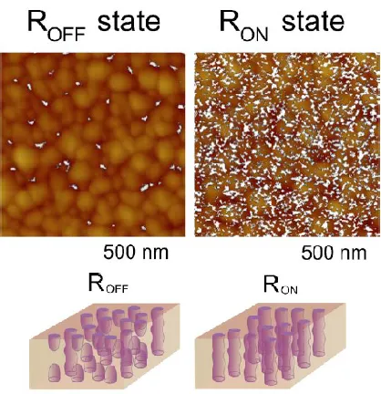 Figure 1.10. (a) The CAFM image of the NiO at different states. White dot 